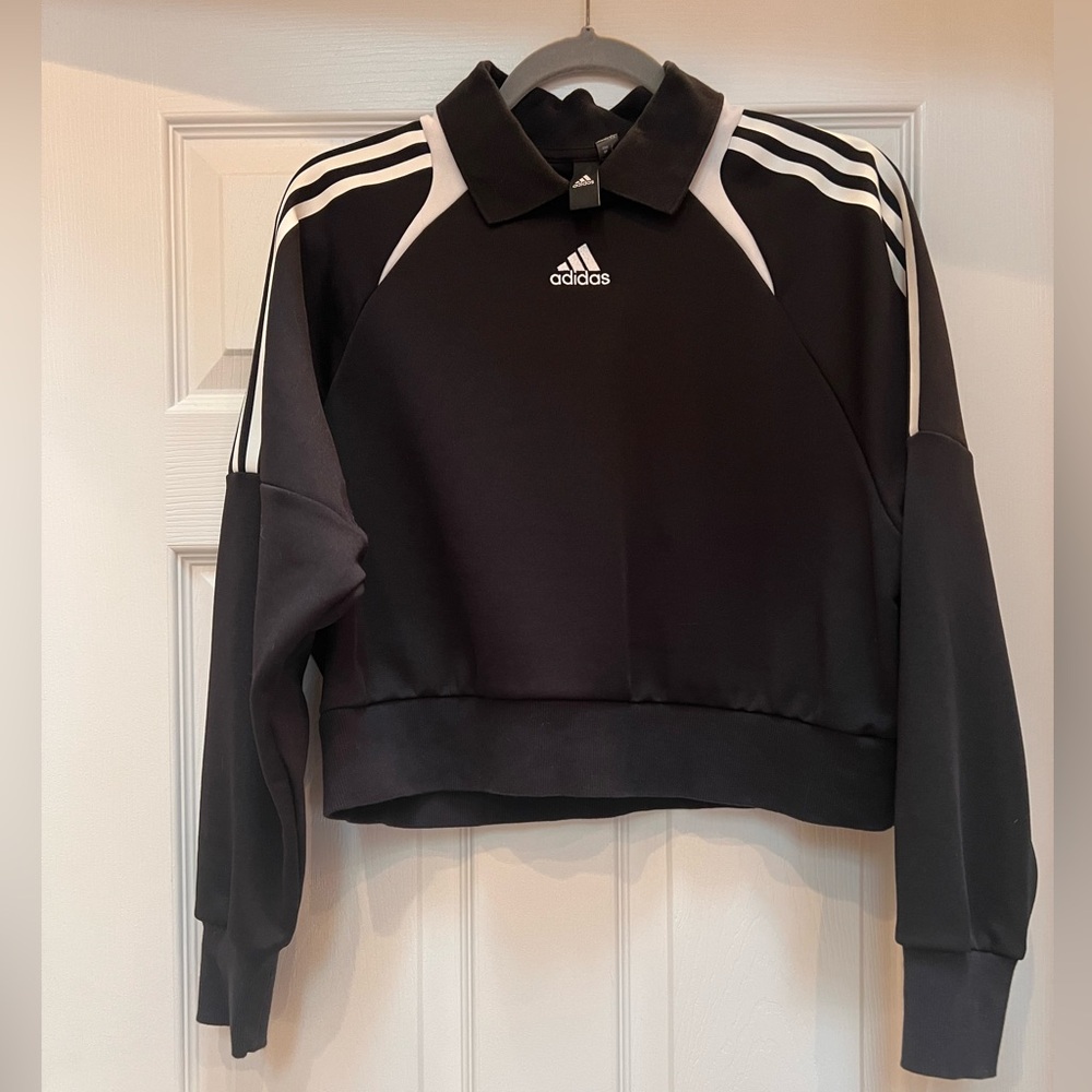 Adidas Black and White Cropped Sweatshirt